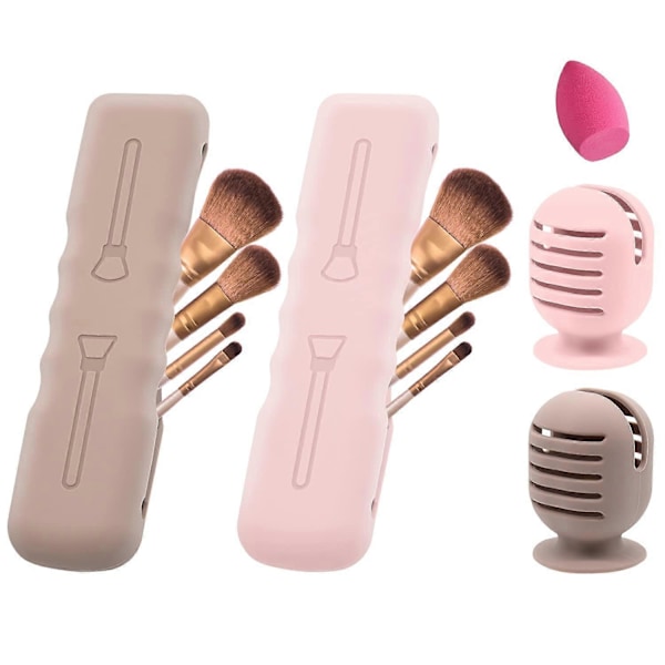 4-pak Makeup Børste Svampeholder, Silikone Makeup Børste Beskyttelsesposer Rejse Beauty Blender Holdere Sugekop Tørrestativ, Magnetisk Makeup Børste Etui Eller