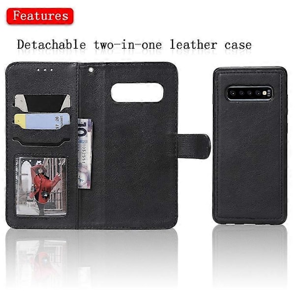 Magnetisk Avtakbart 2-i-1 PU Lær Etui Kompatibelt For Samsung Galaxy S10 Plus Black
