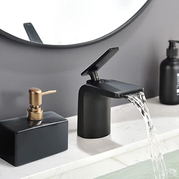 Moderne sæbedispenser med mat gylden pumpe til badeværelse, 400 ml rektangulær lotiondispenser i keramik, genopfyldelig opvaskemiddeldispenser (sort)