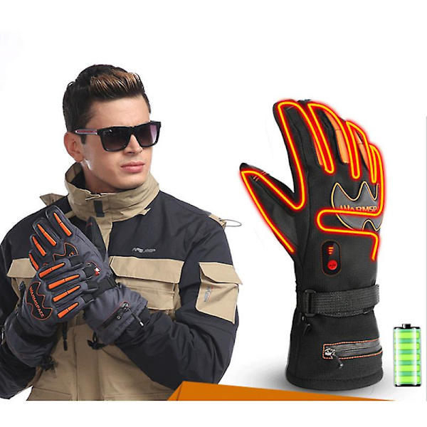 Evago Vetoketjulla Paksu Talvi Ulkoilu Hiihto Ratsastus Tuulenpitävä Viisi Sormi Älykäs Lataus Lämmitys 3m Lämmin Vedenpitävä Laukku Puuvillahanskat, Fast Heat BLACK XL