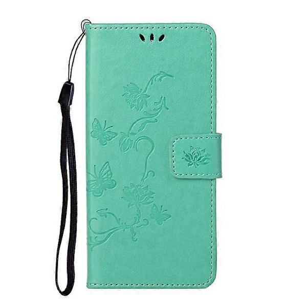 Moderigtig pungfunktion Flip Prægede Sommerfugle Blomst PU Læder Ridsefast Telefon Cover Stativ Skal Kompatibel Med M Green