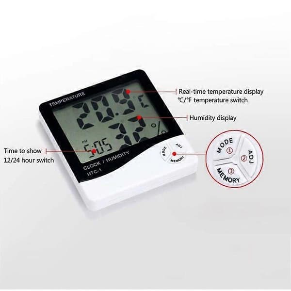 Digital Hygrometer Termometer - LCD Inomhustemperatur Väckarklocka Vit