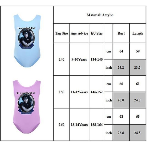 Keskiviikkona Addams Printed One Piece Uimapuvut Lasten Tytöt Addams Perheteemainen uimapuku uimapuku Purple 11-12Y