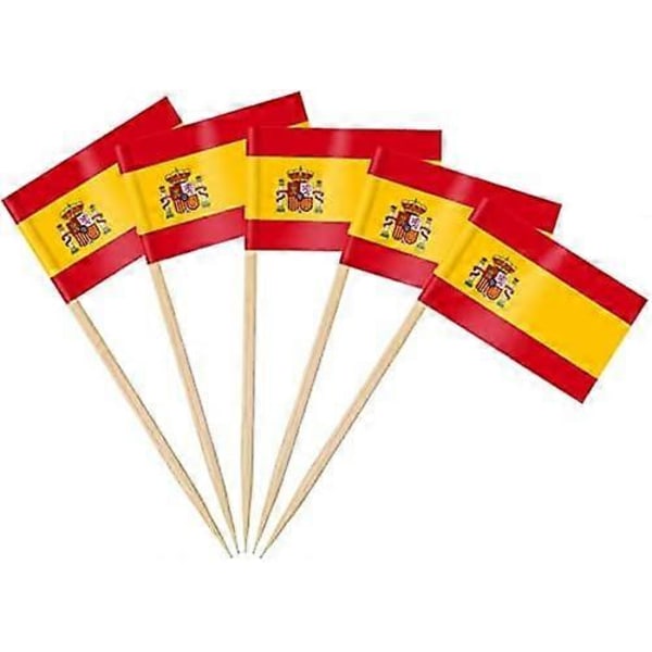 Förpackning med 100 Spanien Cocktailflaggor, Tandpetarflaggor för Smörgåsmat Cupcake Toppers Cocktail Frukt Bordsartiklar Party Pub Dekoration