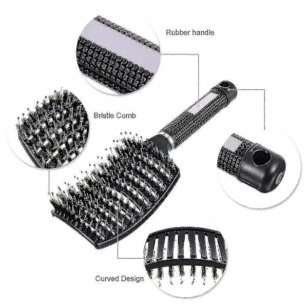 3 st Tangle Comb utan innehåll, Vildsvinsborst, Böjd kam, Tangle Hårstylingborste, För styling av hårborstsetet