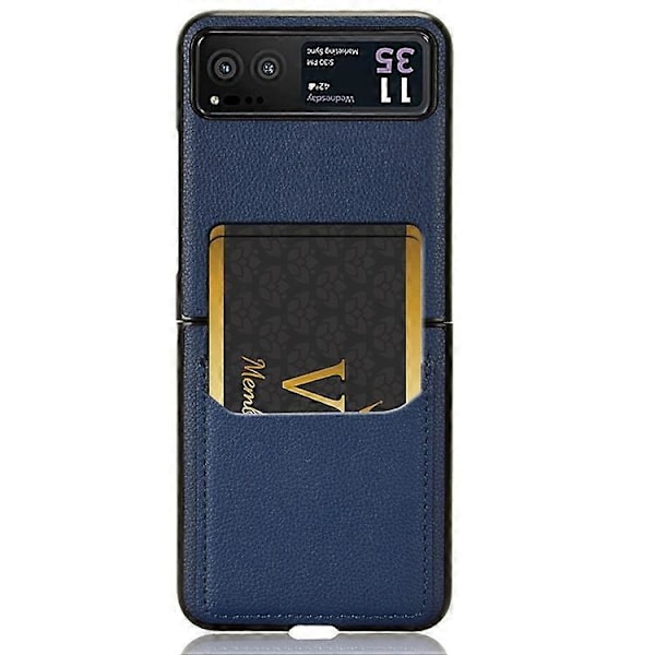 Kompatibelt för Motorola Razr 40 5G PU Läder+PC Kortplats Skydd Lychee Textur Stöttåligt Mobilskal Blue