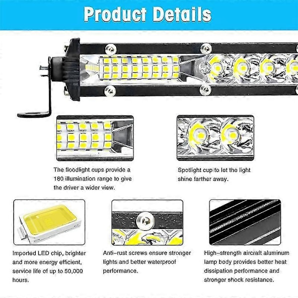 LED Lyslist Spot Flood Combo Beam Slank Enkelt Rad LED Kjørelys Offroad Lys LED Arbeidslys