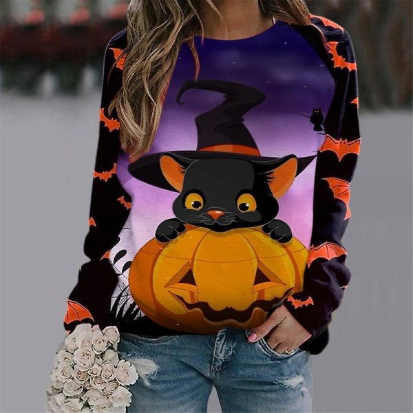 Halloween Puserot Naisten Syksy Kurpitsa Pitkähihaiset Paidat Pusero Pumpkin Graafinen printed Crewneck Pusero style 4 2XL