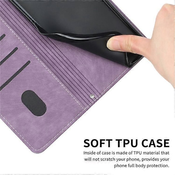 Kompatibelt för Nokia G42 Mobilskal Präglade Linjer Hudvänligt Plånboksfodral TPU+PU Läder Skal Ställ Purple