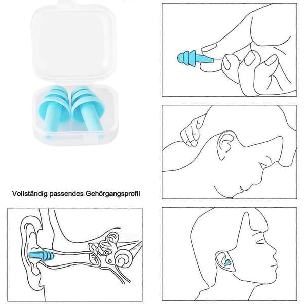 10 Par Simning Vattentäta Silikon Öronproppar - Box Puder + Orange + Blå + Grön + Gul