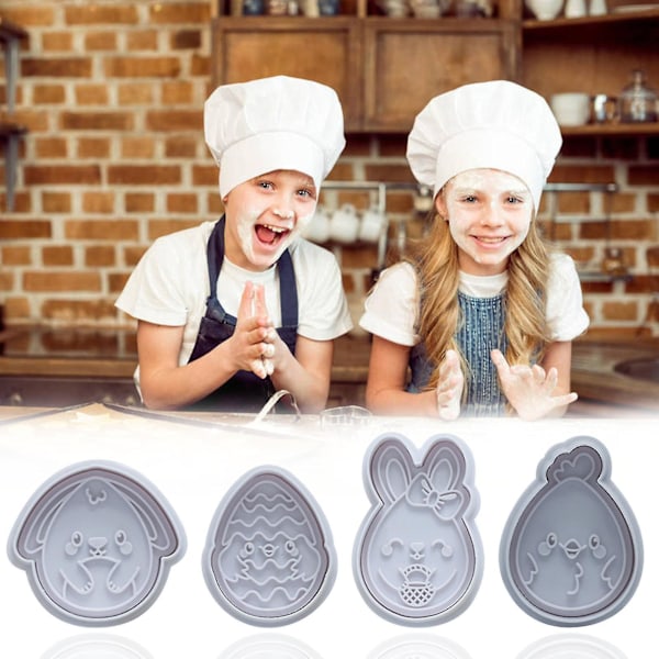 Kakformar Fondant Stämplar 4-delars Set Påskdag Tårta Kakset Verktyg Q