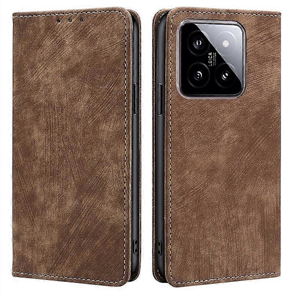Kompatibel med Xiaomi 14 Deksel RFID Lommebok Lær Telefondeksel Anti-ripe Telefonskall Brown