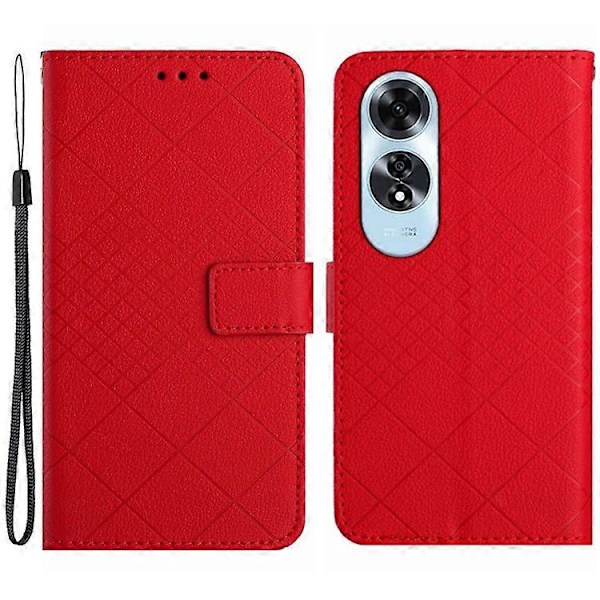 HT06 Kompatibelt Fodral För Oppo A60 PU Läder Rombmönster Ställfunktion Telefonskal Red