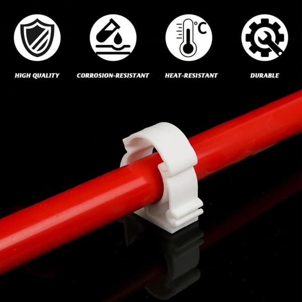 20 slangklämmor, väggfäste, 25 mm PVC-rör, vit plast, kök badrum trädgård