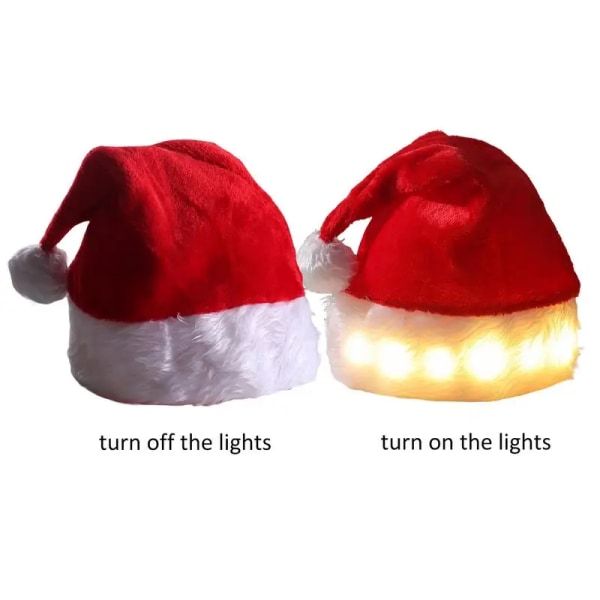 Joulupukin hattu valoilla LED-valolla Unisex joulupukin jouluhatut ja kaulakoru lapsille aikuisille samettilämpöhattu lahjat