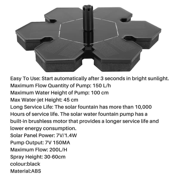 Solcellsdriven fontänpump för fågelbad, solpanelkit, vattenpump för utomhusbruk