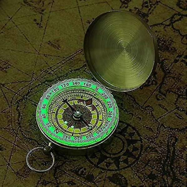Compass Bærbar Metallkompass, Vanntett Messingkompass, Fluorescerende Overlevelseskompass, Retro Bærbar