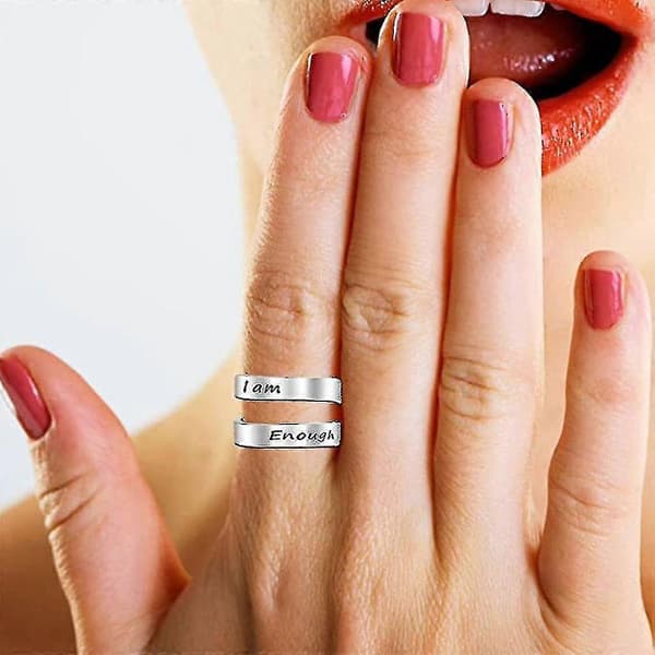 Rustfritt stål ring smykker inspirerende I'm Enough justerbar tvist ring, sølv