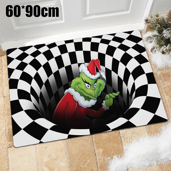 Joulupukki Grinch-teema Liukumaton Illusion Lattiamatto Makuuhuoneen Joulumatto Ovimatto Kodinkoristeet style 7 60x90cm