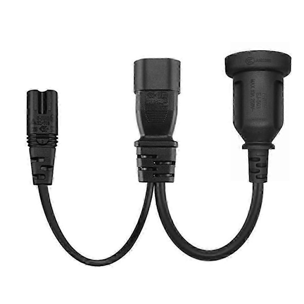 C14 til C7 + AU Y Splitter Strømstikledning, Enkelt IEC 320 C14 Han til C7 + AU Hun Splitter Adapter Kabelledning