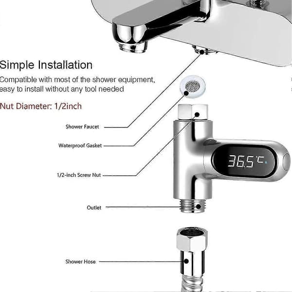 LED digital dusjtemperaturvisning vanntermometer termometer 0~100 vanntermometer