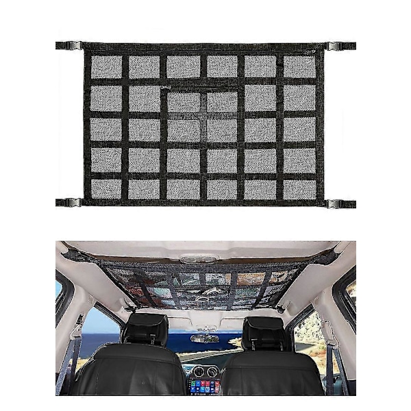 Uppgradera Bil Tak Lastnät Väska, 80x55cm Förstärkt Lastbärande Och Inget Hängande Dubbellagers Nät Bil Tak Förvaringsställ, Lastbil SUV Resa Lång Resa