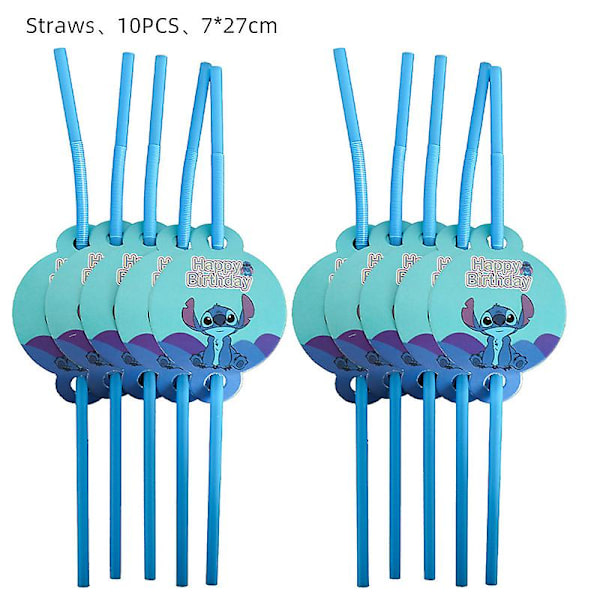 Lilo & Stitch Tema Födelsedagsfest Dekoration Barnleksak Present Latex Aluminiumfolieballong Engångsservis Evenemangstillbehör Straw - 10pcs