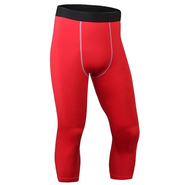 Herr Gym Compression Leggings Base Layer Running Tight Byxor 3/4 Training Fitness Byxor Red 2XL