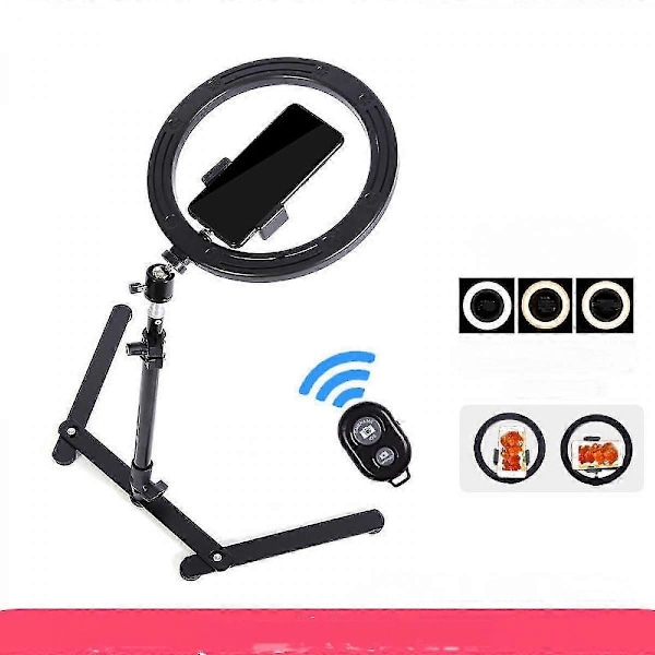 Overhead Ramme + 26cm Ringlys + Robotarm + Mobiltelefon Skrivebordsbrakett Lazy Overhead Shooting Brakett Fyllelys