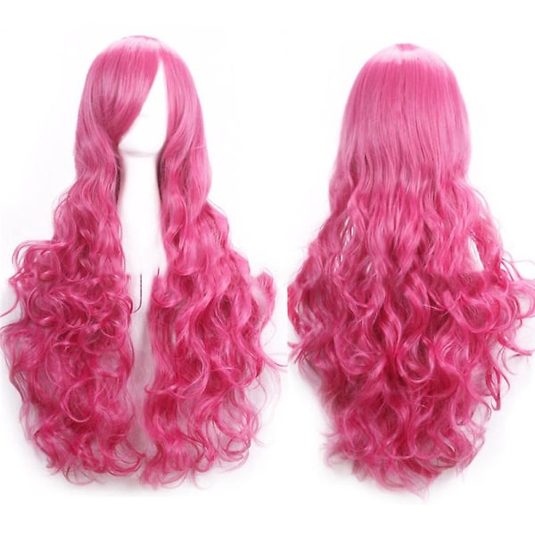 Naisten pitkät hiukset peruukki Kihara Peruukki Aaltoileva Anime Cosplay Fancy Party Full Wigs Rose Red