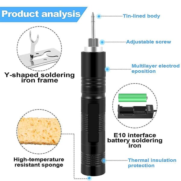 Ny E10 Interface Batteri Loddekolbe Elektrisk USB Trådløs Loddekolbe Drevet Med LED Lys