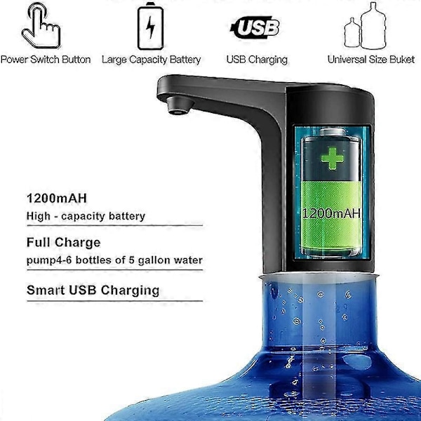 Vesiautomaatti 5 gallonan pulloille - Vesipumppu 5 gallonan pulloille, USB ladattava universaali vesikannupumppu (haoyi