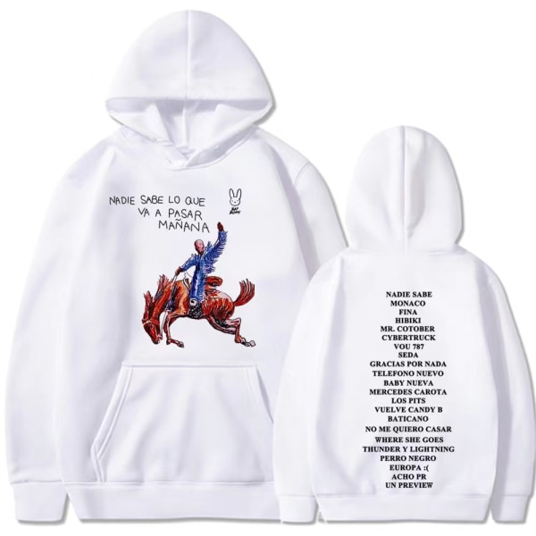 Nytt Bad Bunny nytt album Nadie Sabe Lo Que Va a Pasar Manana sweatshirt perifer hettegenser white XS