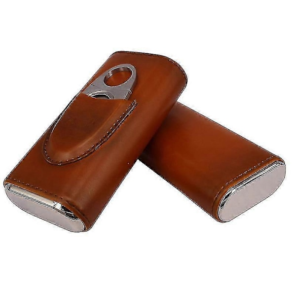 Tre Finger Cigar Kasse To Endestykker Hardware Bælte Cigar Saks Cigar Læder Etui Bærbar Cigar Kasse A