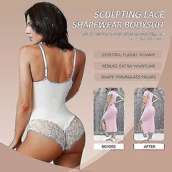 Tflycq Lace Bodysuit naisille Tummy Control Shapewear V-pääntie, Selkänojaton Camisole Hihattomat Slimmit Topit White XL