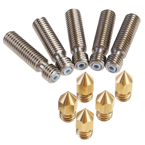 Ekstruder Messingdyser for 3D-skriver 5 stk. Gullfarget PTFE-utskrift
