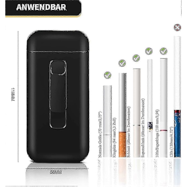 Lf9010 Sigarettveske med lighter, 20 stk 100mm King Size sigarettkapasitet, gaver til menn (9010-bk)