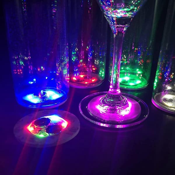 25 stk LED-underlegg, runde blitskoppmatte-lys for vinflasker, drinker, fester, barfester