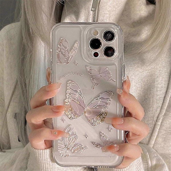 Kirkas violetti perhonen söpö läpinäkyvä puhelinkotelo iPhone 15 Pro Max 6.7\" -puhelimelle Suojakuori Iskunkestävät kotelot Apple iPhone 15ProMaxille