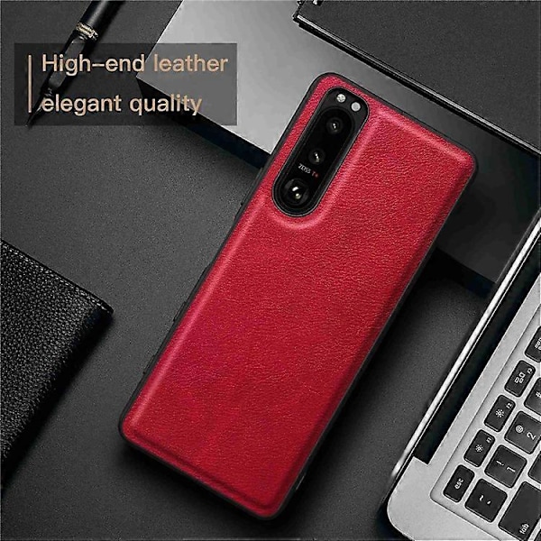 Kompatibelt Skal för Sony Xperia 5 III 5G, Repskydd, Anti-fingeravtryck, Retro PU Läderbelagd TPU+PC Telefonfodral Red