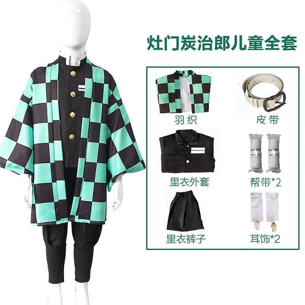 Demon Slayer Kimetsu No Yaiba Tanjirou Kamado Cosplay Kostym Kimono Kappa Halloween Party Anime Kläder Uniform Set 120