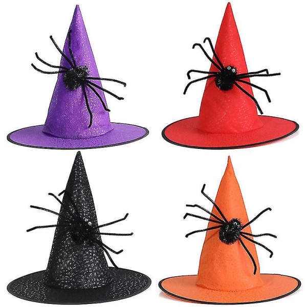 Halloween häxhatt med svart fluffig spindel Halloween cap Red