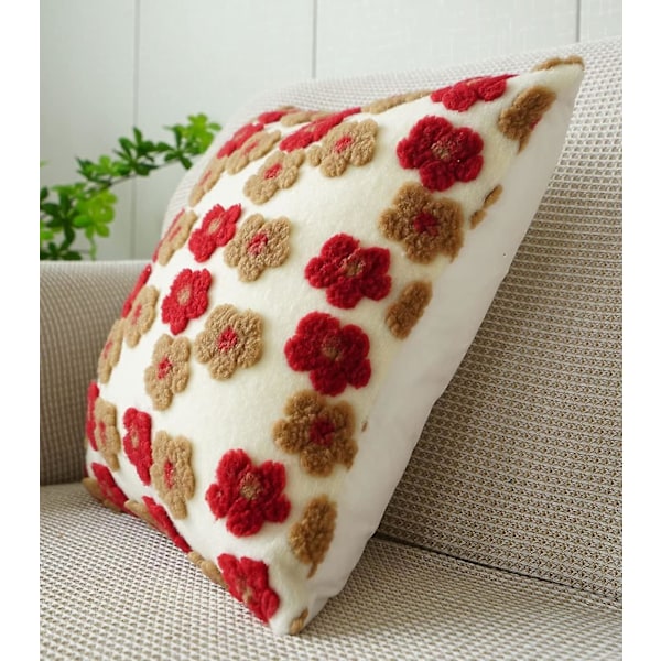 3D Kukka Sherpa Fleece Heittotyynynpäällinen Kevät Kukka Tyynynpäällinen Neliö Pehmeä Pehmotyynynsuoja Sohvalle Sängylle Tuolille (punainen, 18\"x18\")