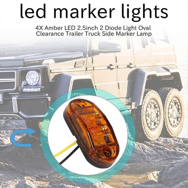 4X Gul LED 2.5 tommer 2 Diode Lys Oval Klarering Tilhenger Lastebil Side Markeringslys