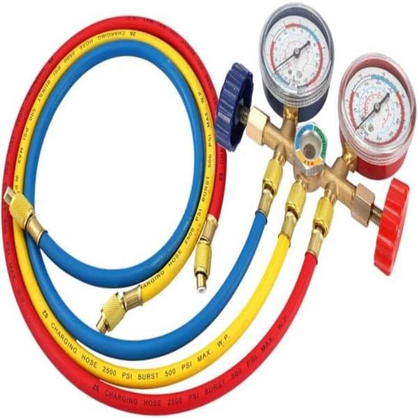 Kølemiddel Manifold Gauge Sæt AC Værktøj med Slange og Krog
