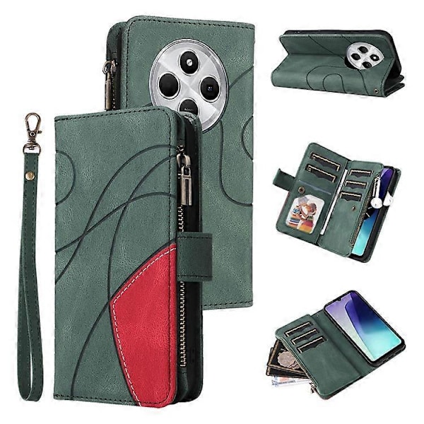 KT Multi-Function Series-5 Kompatibel Med Xiaomi Poco C75 4G / Redmi 14R 5G / 14C 4G Etui Lynlås Pung Læder Telefon Cover Stativ Green