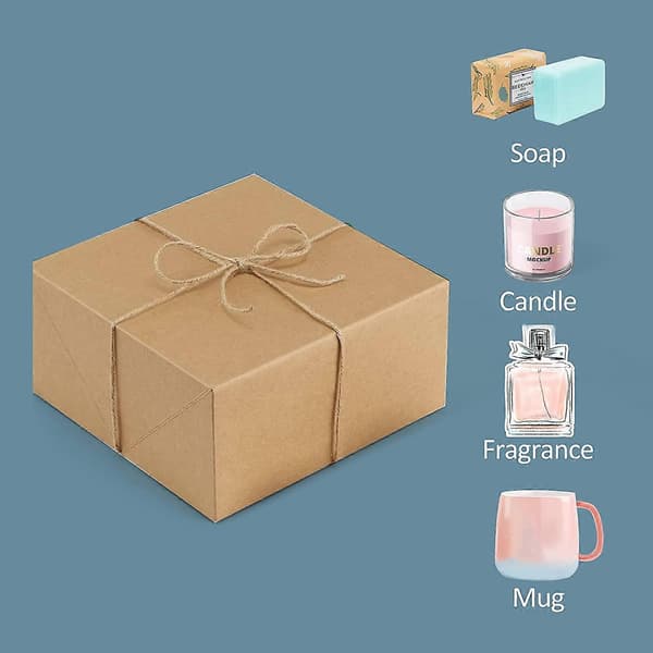 Presentaskar Premium 10-pack 20 x 20 x 10 cm Bruna Presentaskar i Papper med 20 Meter Hampasnöre för Julklappar