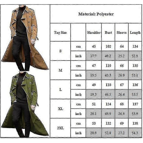 Lång trenchcoat för män med slag, överrock, avslappnad vinterjacka, enfärgat ytterplagg