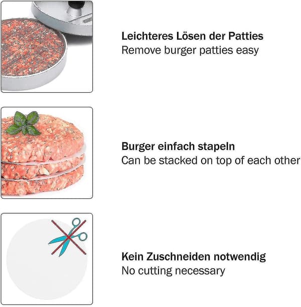 Burger Discs, 500 Stykker, Runde, 12cm, Non-stick Bagepapir Til Burgerpresse Og Past