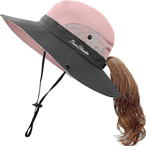 Solhatt for barn med UV-beskyttelse og hestehalehull, UPF 53 bøttehatt for jenter, sommer, strand, fiske